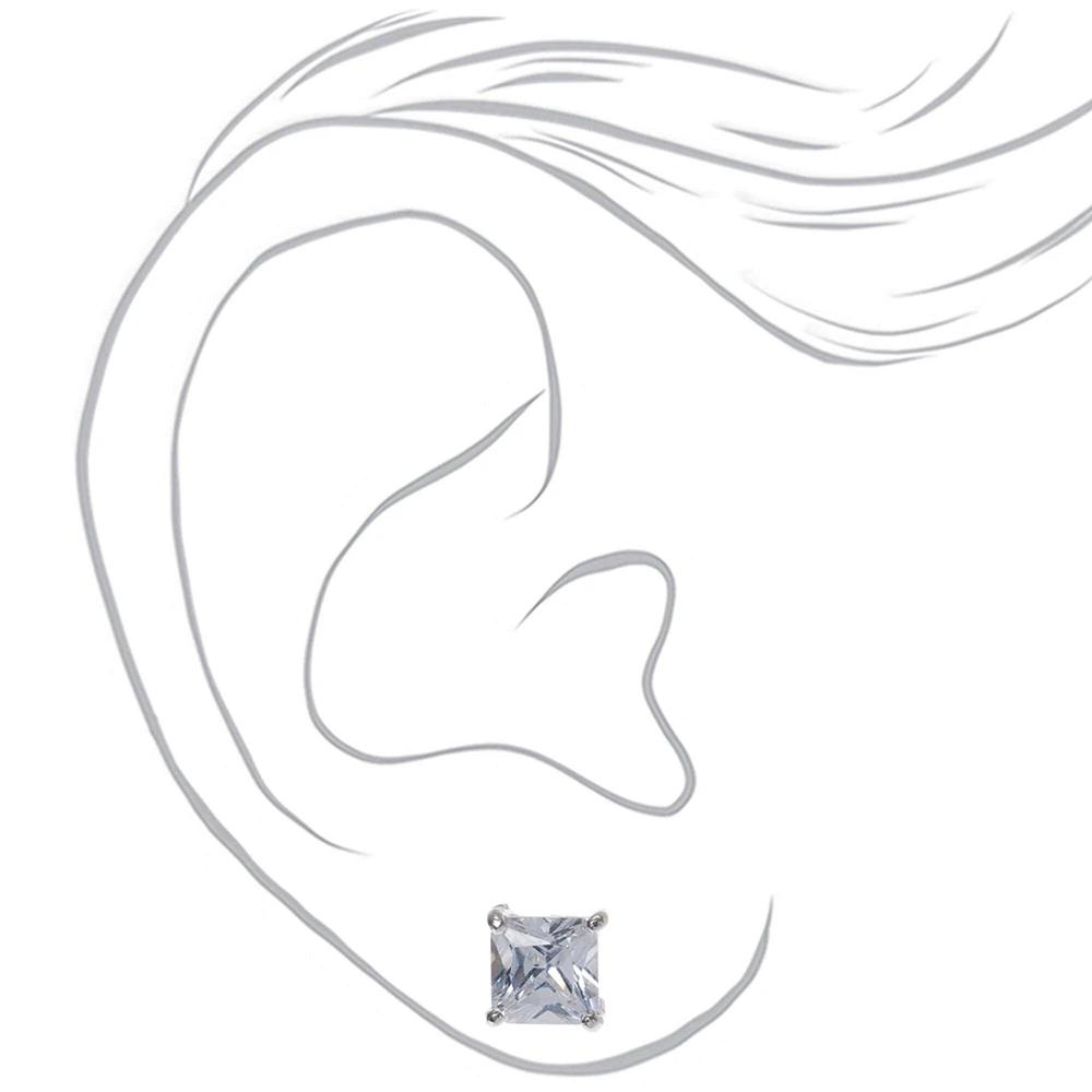 Silver-tone Cubic Zirconia 7mm Square Stud Earrings
