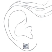 Silver-tone Cubic Zirconia 7mm Square Stud Earrings
