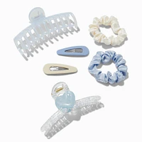 Blue & Cream Mixed Scrunchie & Hair Clip Set - 6 Pack
