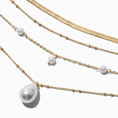 Gold-tone Chain & Pearl Multi-Strand Necklace 