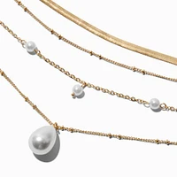 Gold-tone Chain & Pearl Multi-Strand Necklace 