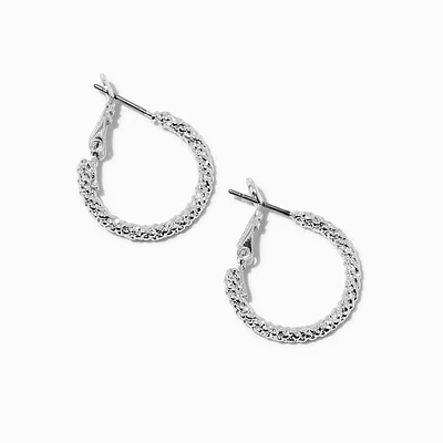 Silver Laser Textured 20mm Hoop Earrings
