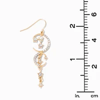 Gold-tone Starburst Moon 2" Drop Earrings