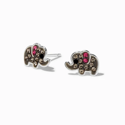 Sterling Silver Crystal Elephant Stud Earrings