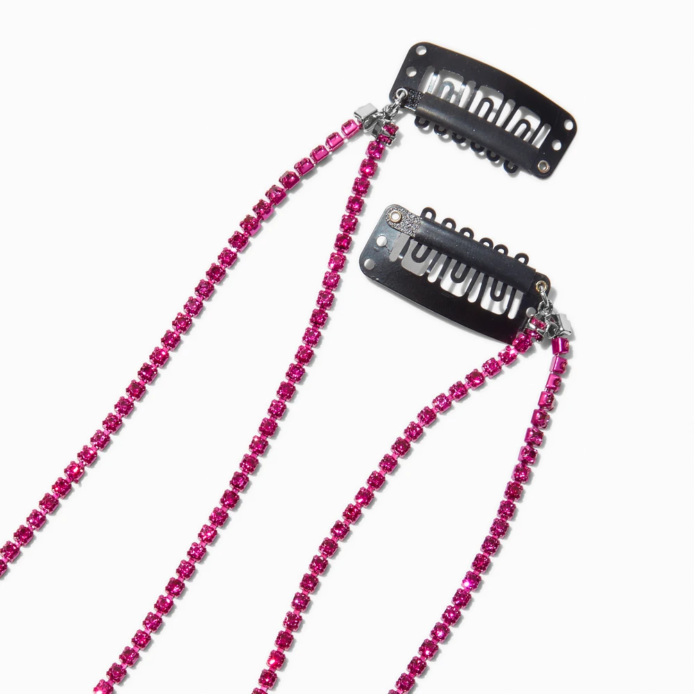Pink Rhinestone Faux Hair Clip In Extensions - 2 Pack