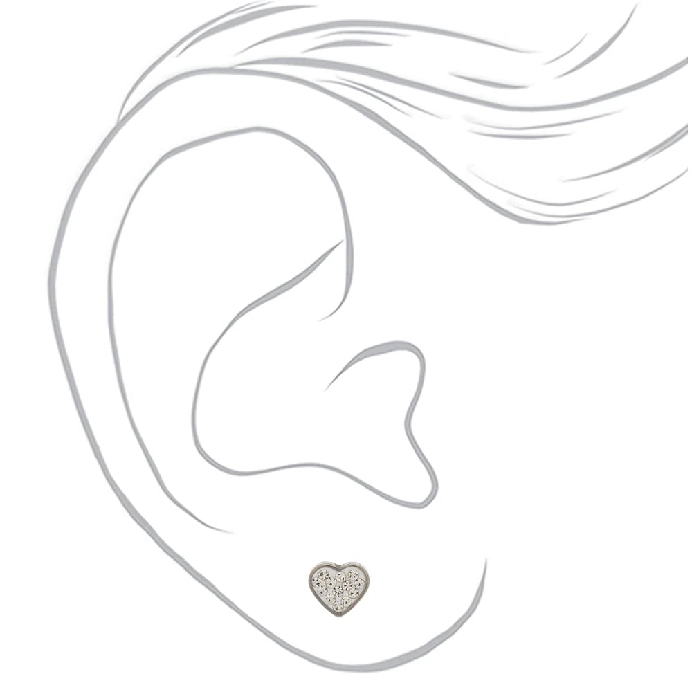 C LUXE by Claire's Silver Titanium White Crystal Heart Stud Earrings