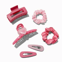 Pink Mixed Scrunchie & Hair Clip Set - 6 Pack