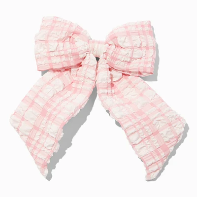 Pink Puffy Gingham Hair Bow Clip
