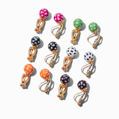 Star Print Ball Clip-On Stud Earrings - 6 Pack