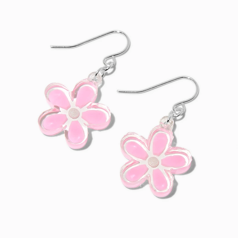 Pink Plastic Daisy Drop Earrings