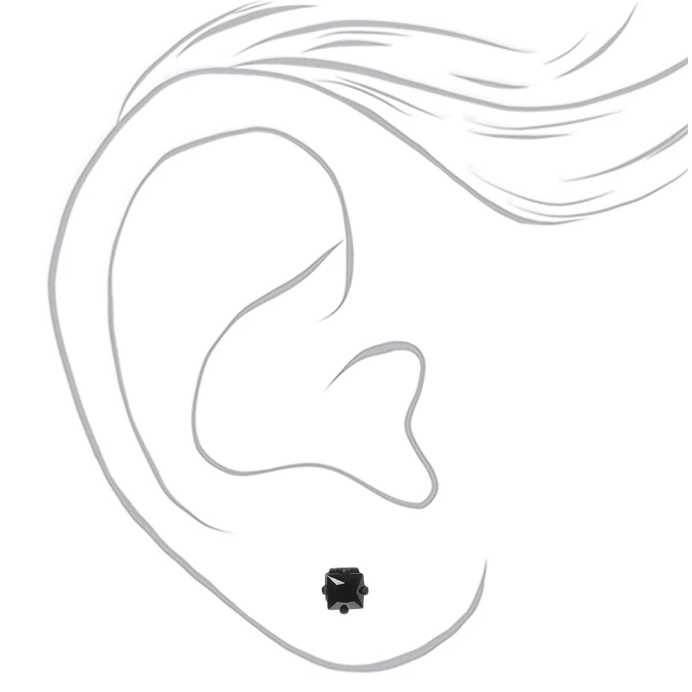 Black Cubic Zirconia 4mm Square Stud Earrings