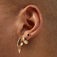 Gold-tone Black Crystal Spikes Earring Stackables Set - 3 Pack