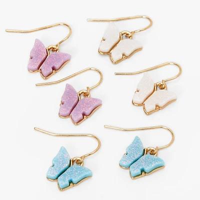 Gold 1" Butterfly Drop Earrings - 3 Pack