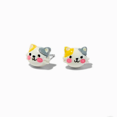 Orange & Gray Cat Stud Earrings 