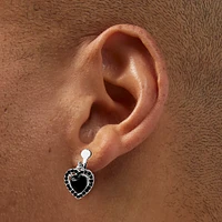 Silver-tone & Black Heart 1'' Clip-On Drop Earrings