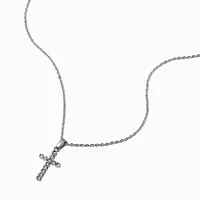 Stainless Steel Pavé Cross Silver-tone Pendant Necklace
