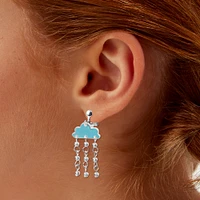 Blue Rain Cloud 1.5" Clip-On Drop Earrings