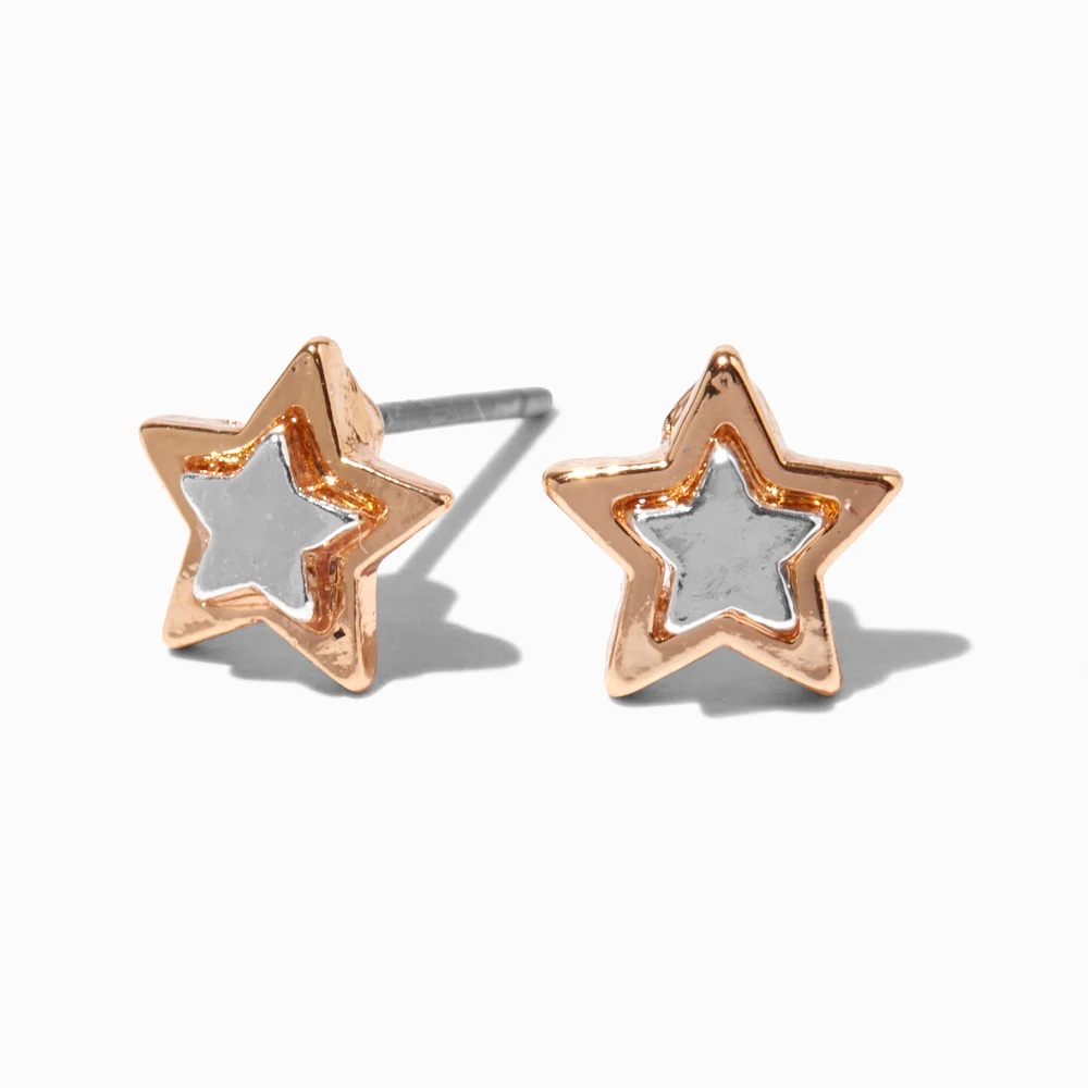 Mixed Metal Star Stud Earrings