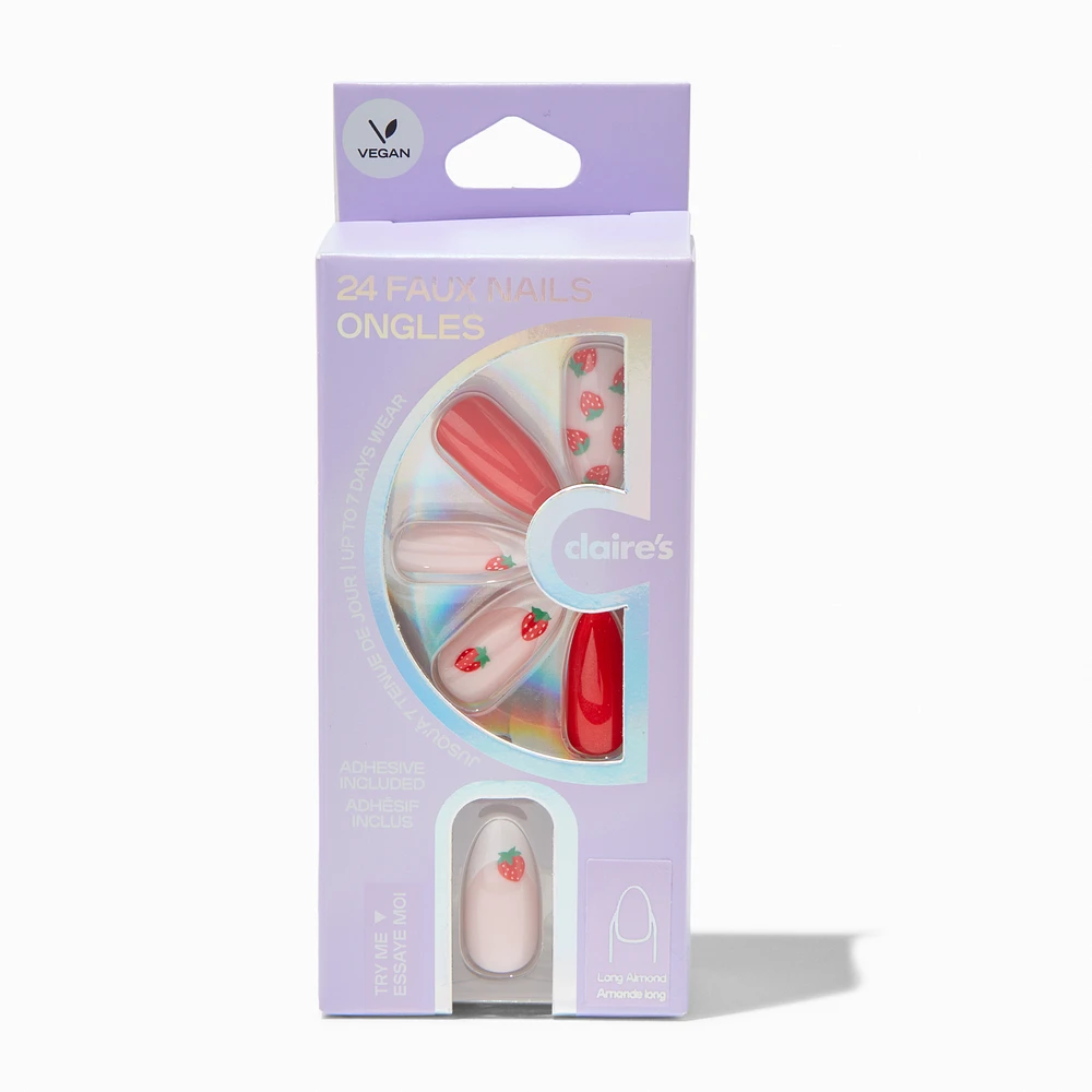 French Strawberry Stiletto Vegan Faux Nail Set - 24 Pack