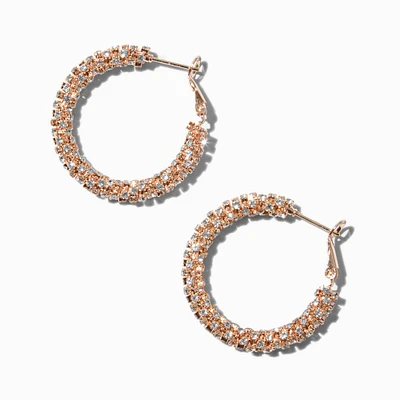 Rose Gold-tone Crystal 30mm Hoop Earrings 