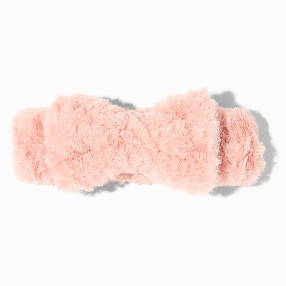 Blush Pink Furry Makeup Bow Headwrap