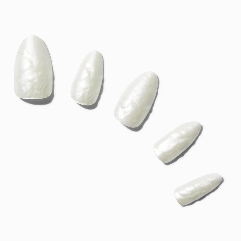 White Glazed Almond Vegan Faux Nail Set - 24 Pack