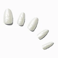 White Glazed Almond Vegan Faux Nail Set - 24 Pack