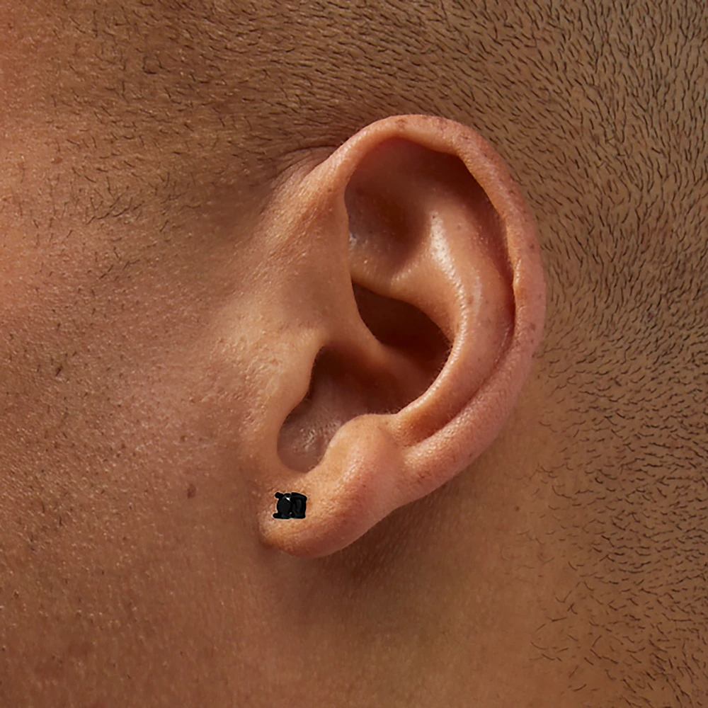 Black Cubic Zirconia 3mm Round Stud Earrings