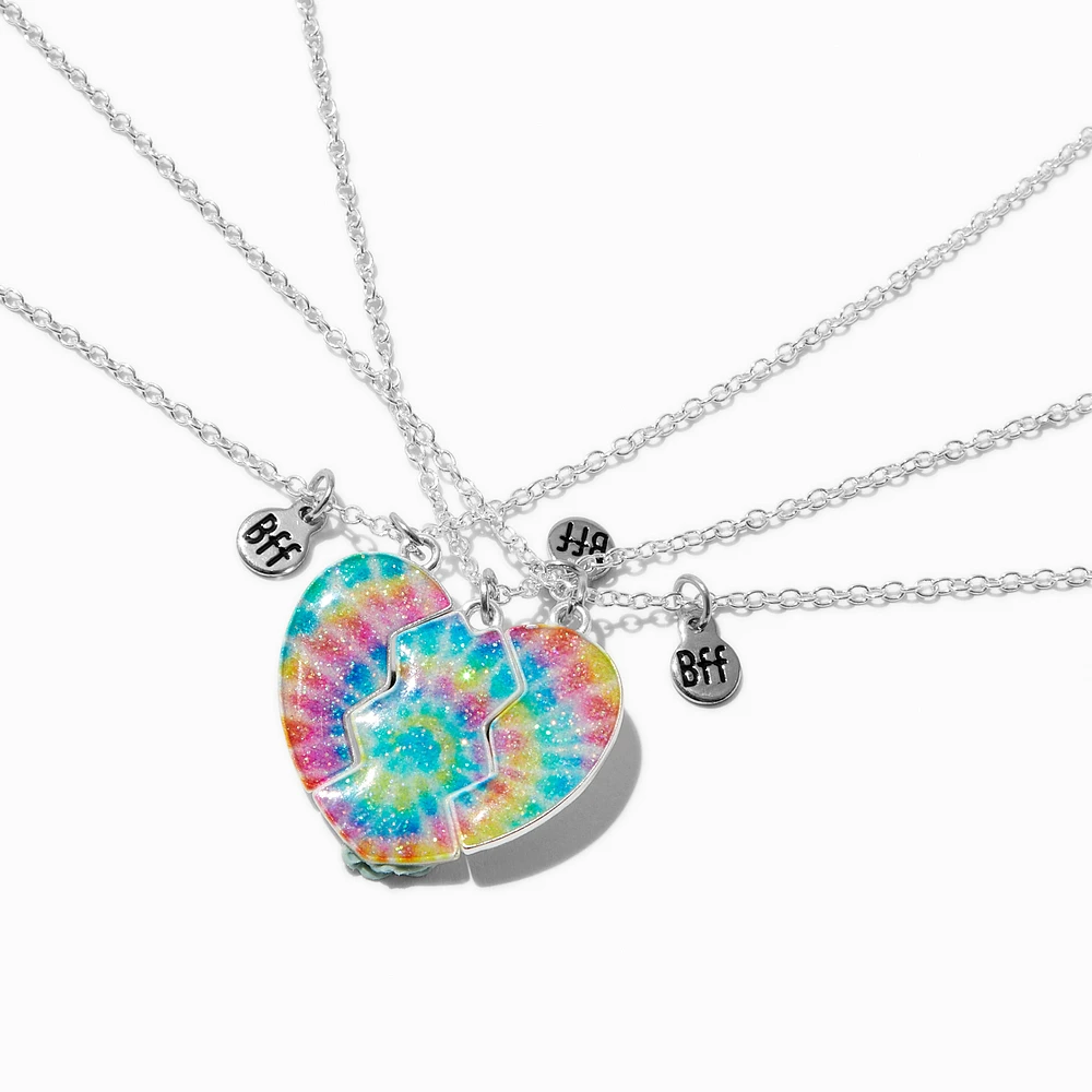 Best Friends Tie Dye Split Heart Pendant Necklaces - 3 Pack