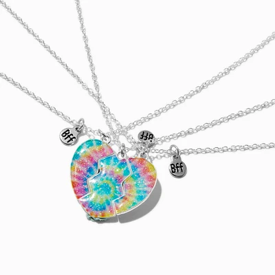 Best Friends Tie Dye Split Heart Pendant Necklaces - 3 Pack
