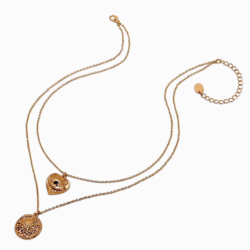 Gold-tone Coin Pendant Multi-Strand Necklace