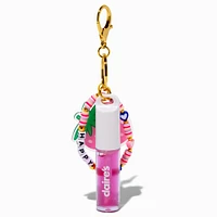 "Happy" Strawberry Charm Lip Gloss Wristlet Keychain