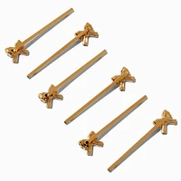 Gold Cubic Zirconia Bow Hair Pins - 6 Pack