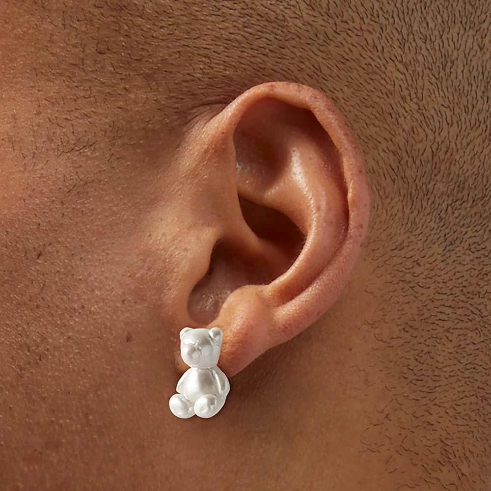 Pearlized Bear Stud Earrings