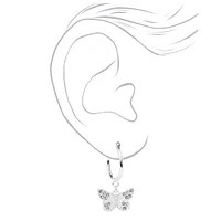 Silver-tone Filigree Butterfly 10mm Hoop Earrings