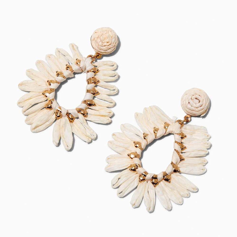 Tan Raffia Teardrop Drop Earrings