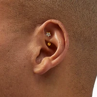 Gold-tone Stainless Steel Cubic Zirconia 16G Star, Butterfly & Flower Stud Rook Earrings - 3 Pack