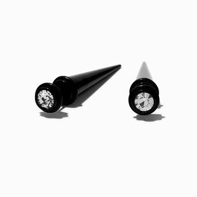 Black Stainless Steel Crystal Faux Taper Earrings 