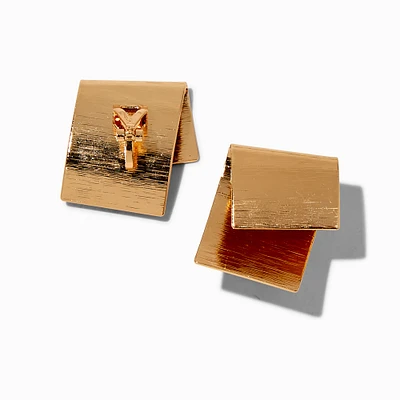Gold-tone Fold Over Square Clip-On Earrings 