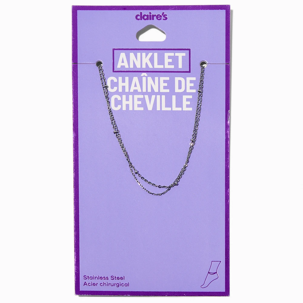 Silver-tone Stainless Steel Multi-Strand Ball Chain Anklet