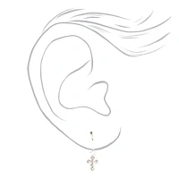 C LUXE by Claire's Sterling Silver Crystal Cross Drop Earrings