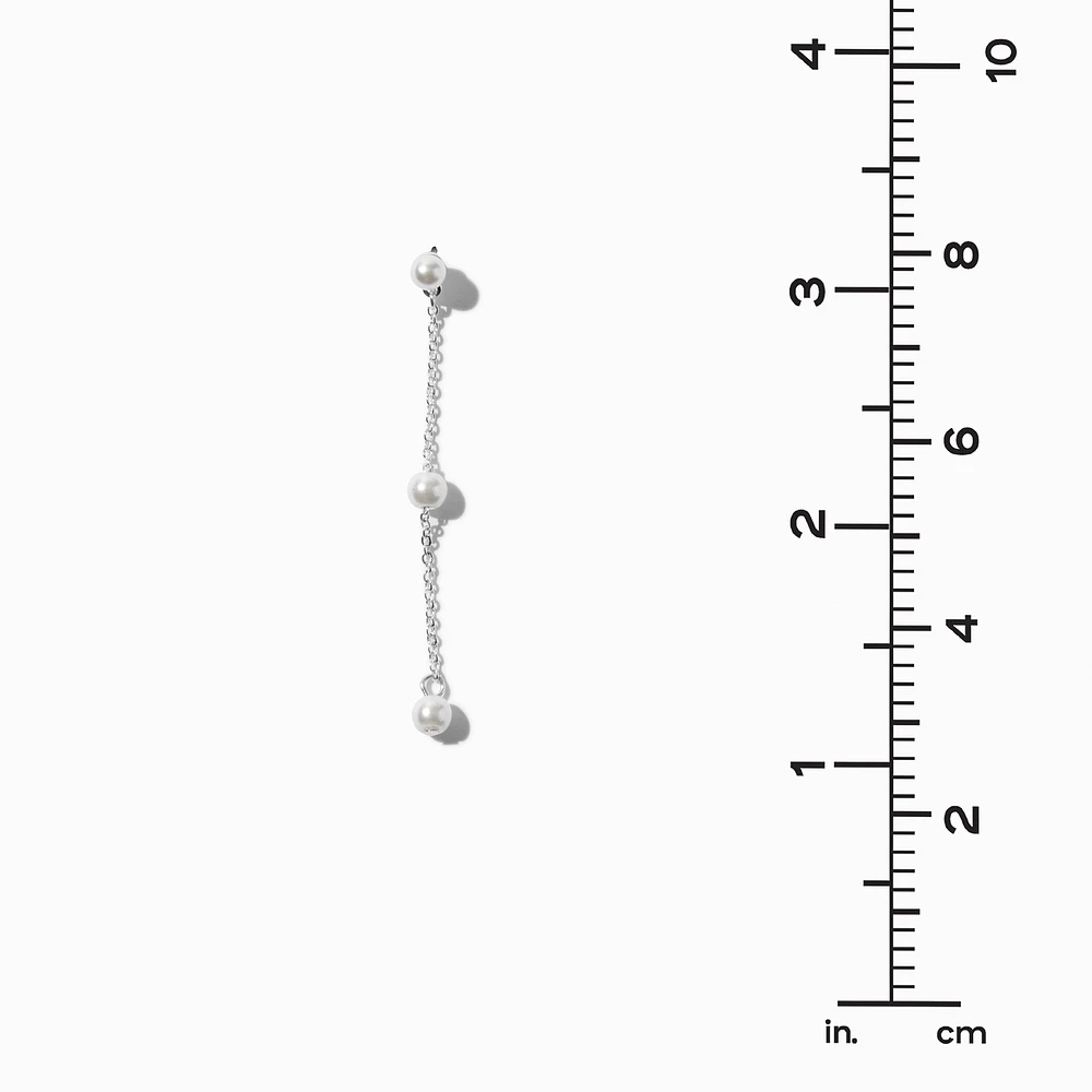 Silver-tone Pearl Station 2" Linear Drop Earrings