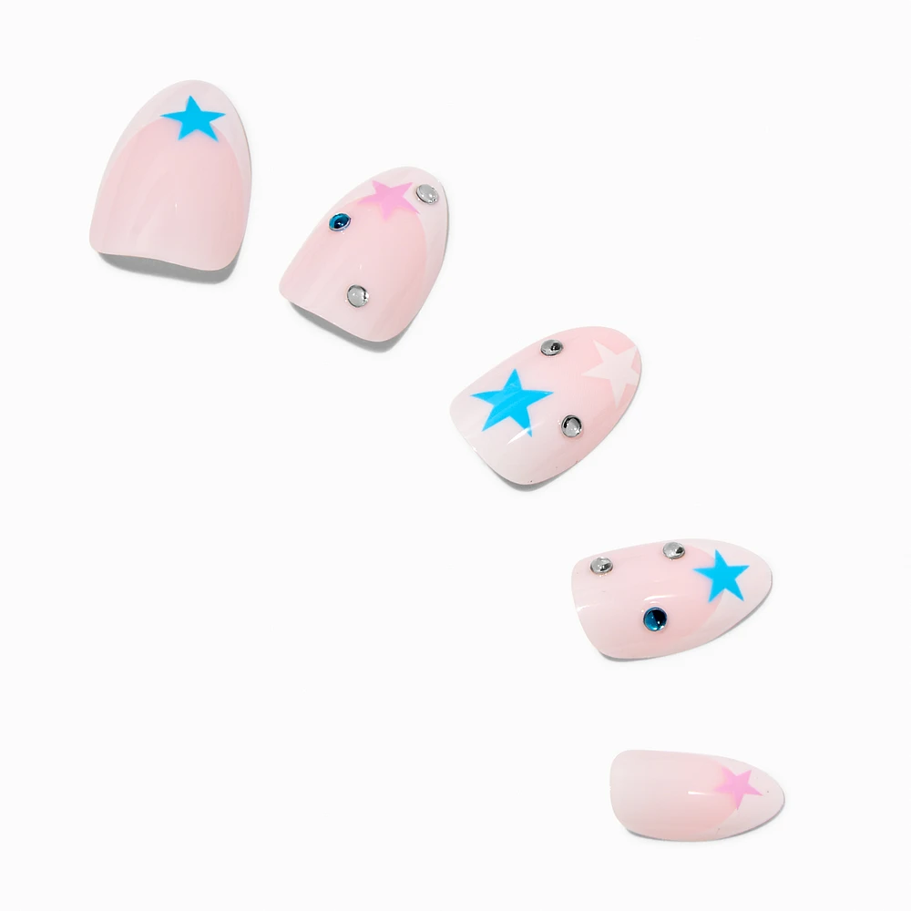 Multicolored Star Gem Stiletto Vegan Faux Nail Set - 24 Pack
