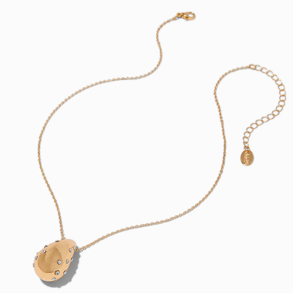 Gold-tone Crystal Studded Bubble Teardrop Pendant Necklace 