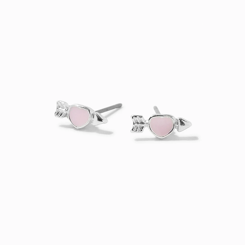 Pink Arrow Heart Stud Earrings