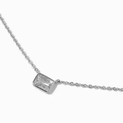 Silver-tone Cubic Zirconia Rectangular Pendant Necklace