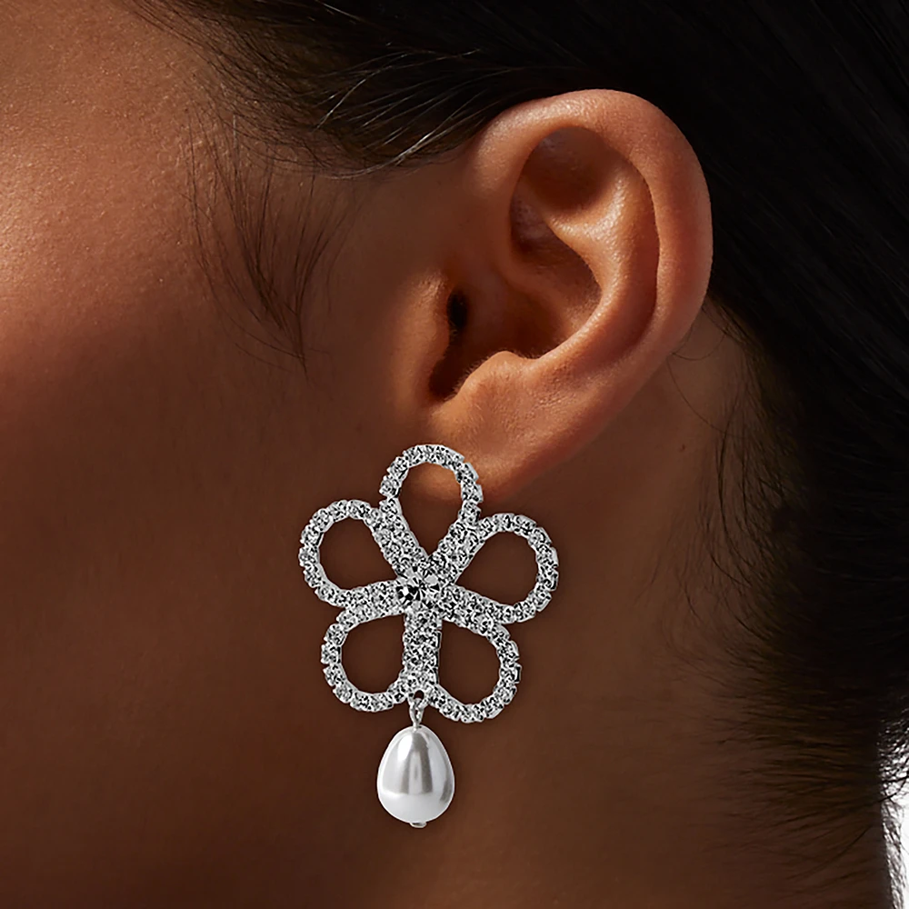 Crystal & Pearl Flower Drop Earrings
