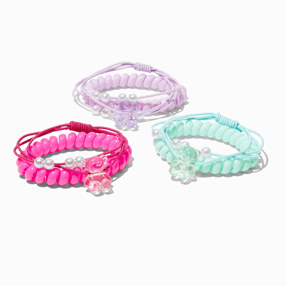 Teddy Bear Charm Mixed Hair Ties - 6 Pack