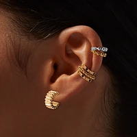 Gold-tone Textured Hoop & Ear Cuff Stack - 3 Pack