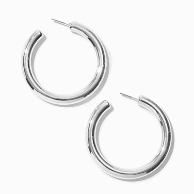 Silver-tone 40mm Thick Tube Hoop Earrings